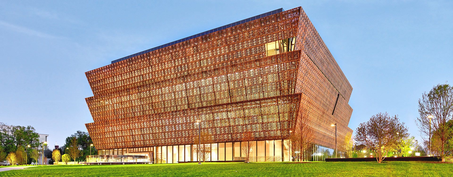 Photo of the exterior of the National Museum of African American History and Culture