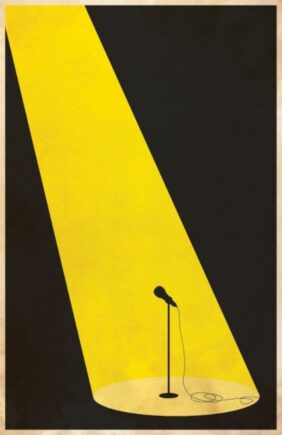 Illustration of a yellow spotlight on a mic with a black background